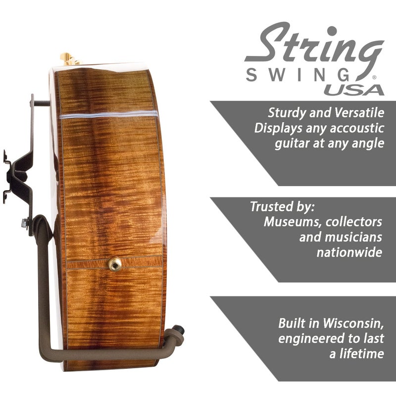 String Swing Guitar Holder Low-Profile Wide-Body for Horizontal Flat Wall Mount - 1 Piece Unit CC151-LPW-FW - Image 5